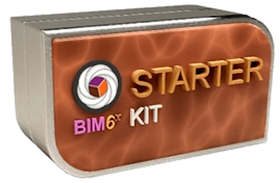 A rectangular box labeled STARTER KIT with the BIM6x logo on the left side. The box has a metallic finish with a wavy brown front panel.