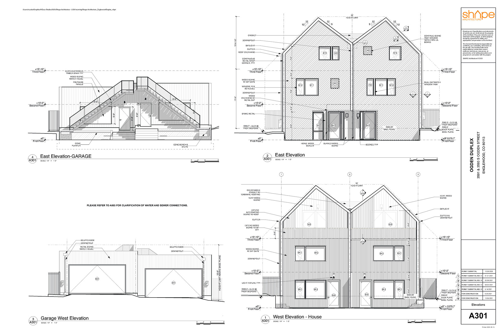 Englewood Passive House Duplex, Shape Architecture Studio, Architectural elevations