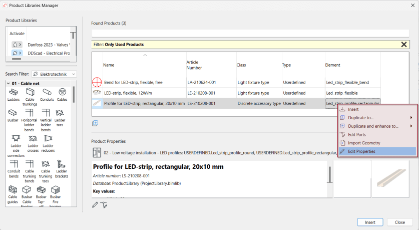 Editability of properties for DDScad system and manufacturer components used in the project