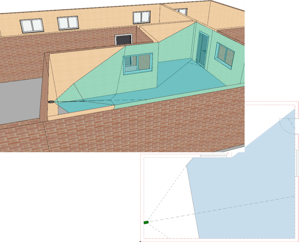 Configuration of security cameras including visualization of coverage areas
