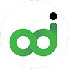 A green lowercase a and d joined together, with a black dot above the d, all on a white circular background.
