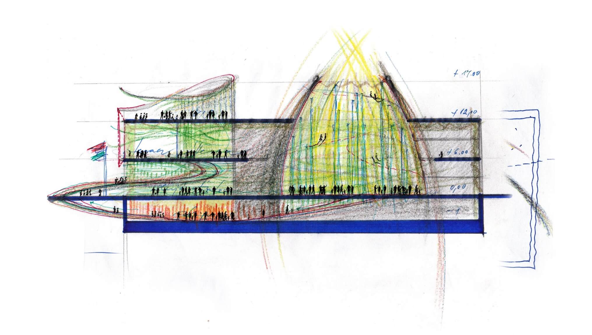 Initial sketch of the Hungarian Expo Pavilion | © ZDA-Zoboki Design & Architecture