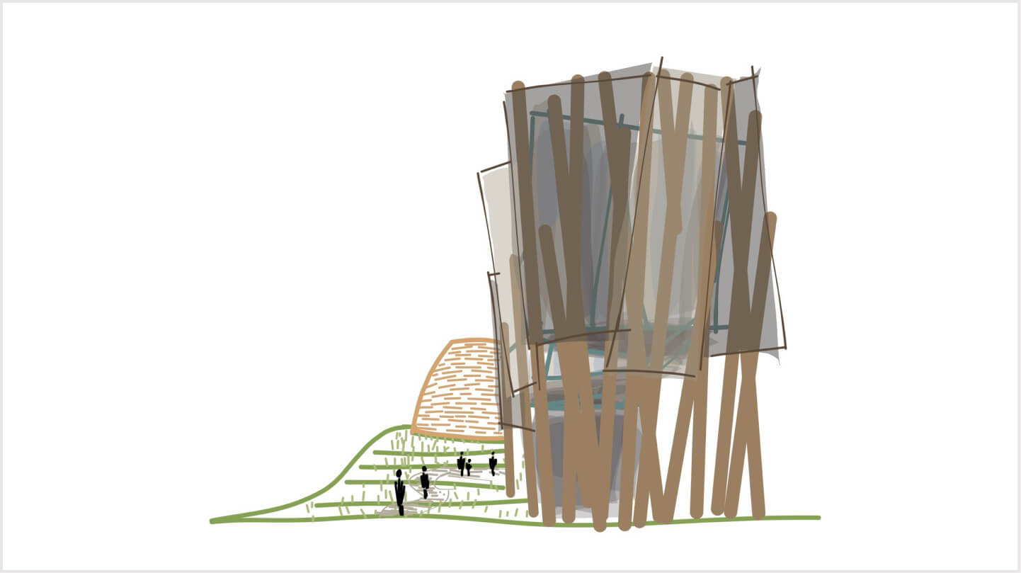 Sketch drawings of the Hungarian Expo Pavilion | © ZDA-Zoboki Design & Architecture