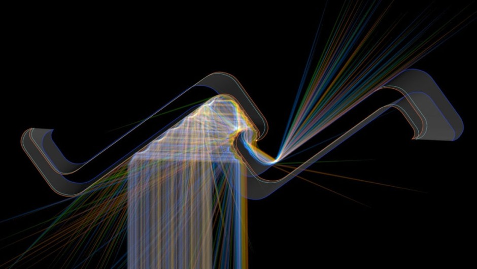 Simulation of the holographic light effect transferring light between the inside and the outside spaces, Patterson Associates