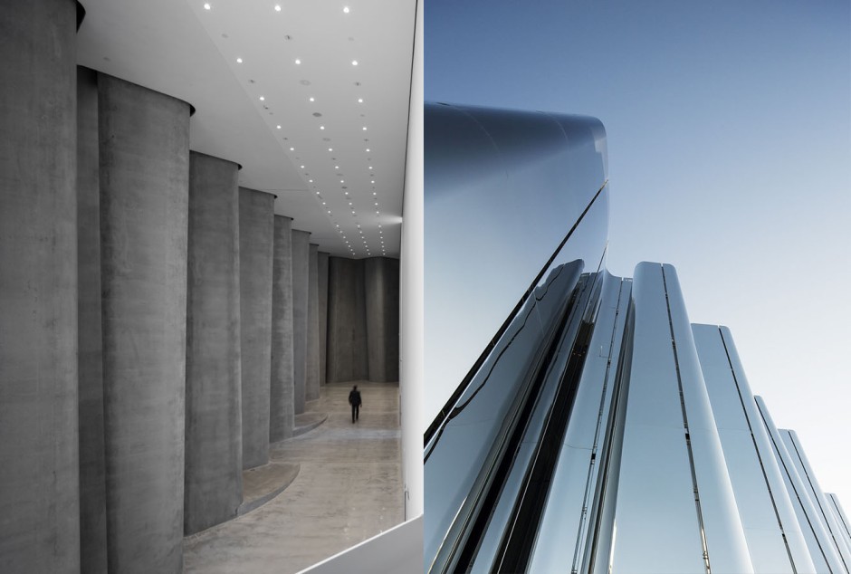 The façade of the Len Lye Center inside and out | Photo ©Sam Hartnett (left), ©Patrick Reynolds (right)