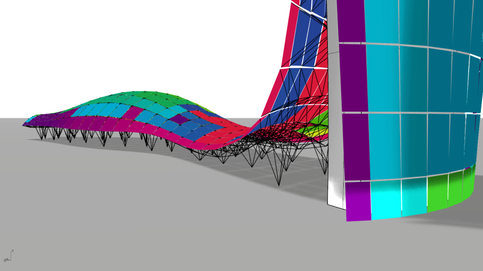 The draft structural grid drawn in Rhinoceros