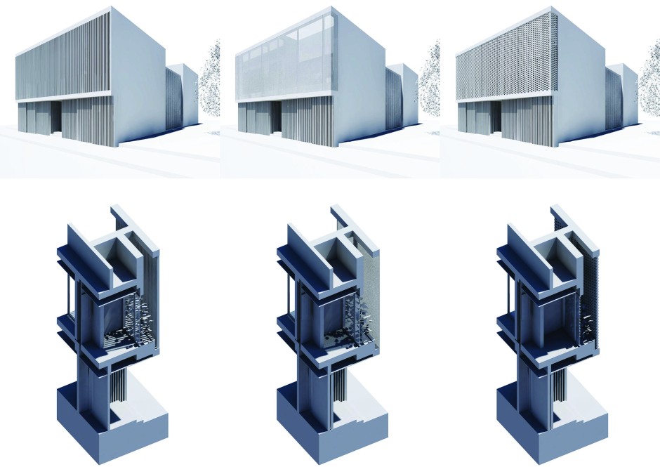 Façade studies of light and privacy (wood, metal, brick)- Villa Patio © enzyme apd
