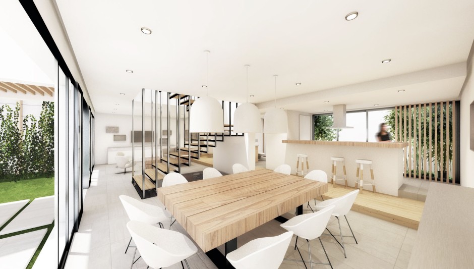 Dining and Open kitchen perspective, Villa Patio © enzyme apd